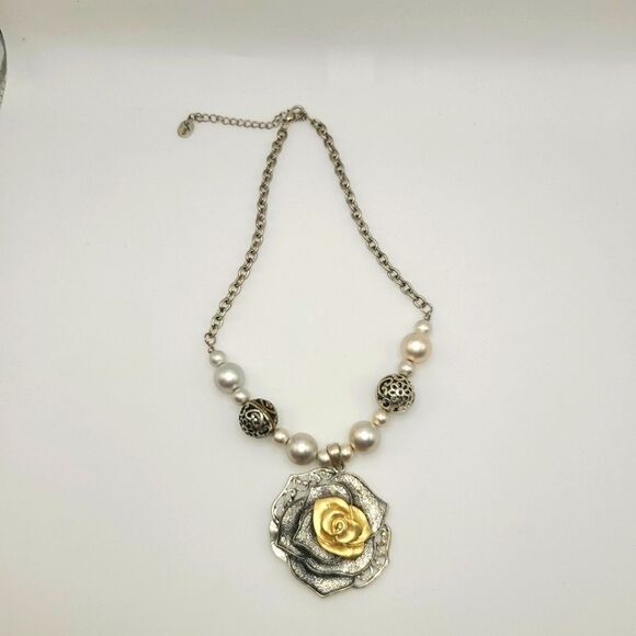 EFM Rose necklace Silver and Gold Rose Pendant Necklace - Picture 9 of 10